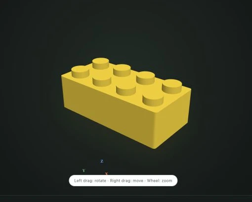 Actual Block Maker preview showing a yellow eight-stud block