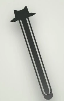 Actual Bookmark Maker preview of a black cat-topped three-arm clip bookmark