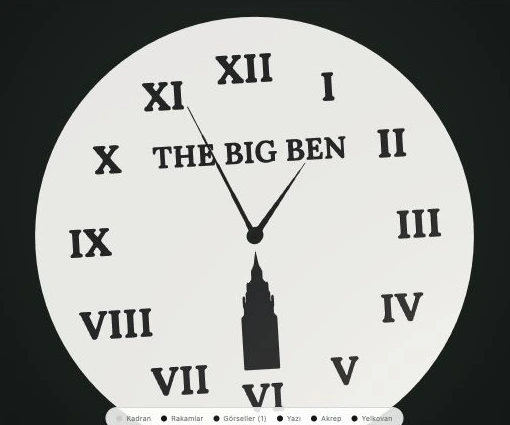 Actual Wall Clock preview with an ivory-gray dial, black Roman numerals, THE BIG BEN lettering and a black tower silhouette