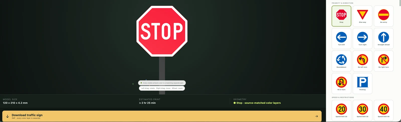 Direction tool preview of a red and white STOP traffic sign