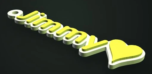Actual Name Keychain preview with yellow Jimmy lettering and a heart on a white backing