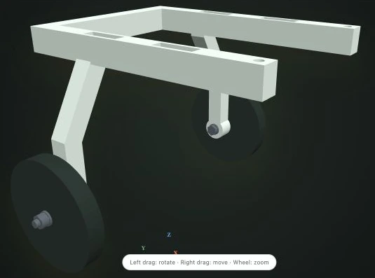 Actual Pet Mobility Frame tool preview with pale sage rails and two dark wheels