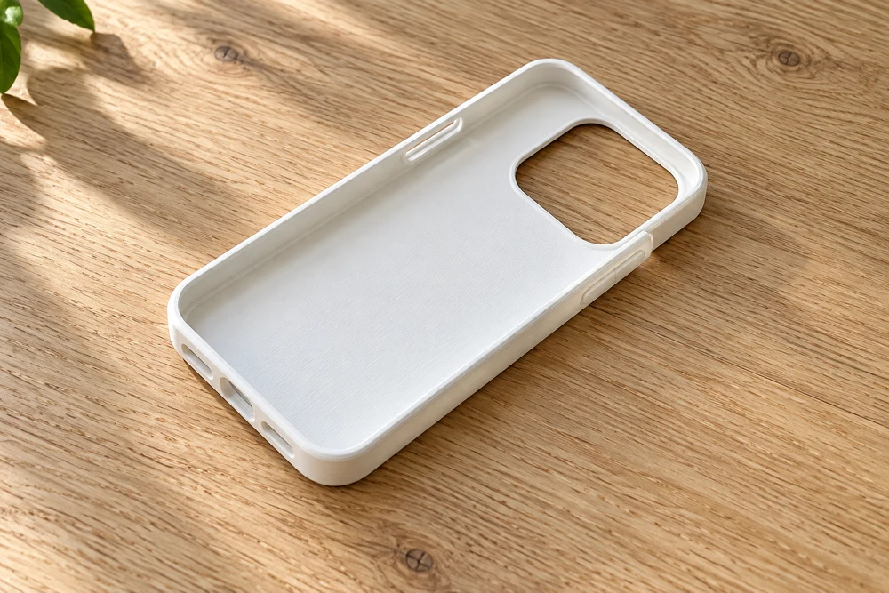 AI visualization of the matching empty white case viewed from its open front, showing the interior
