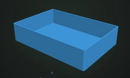Actual Parametric Tray tool preview of a blue rectangular single-compartment tray